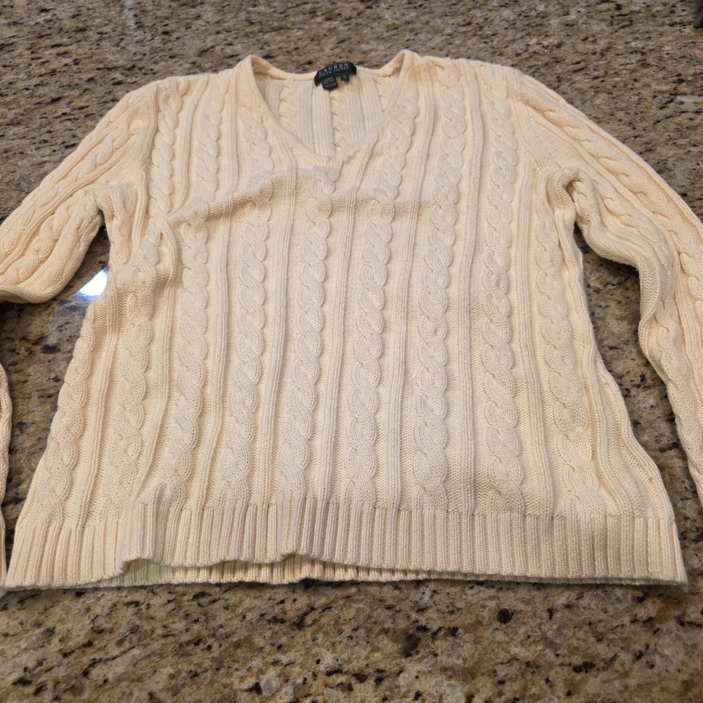Ralph Lauren V-Neck Cable Knit Sweater - Cream
